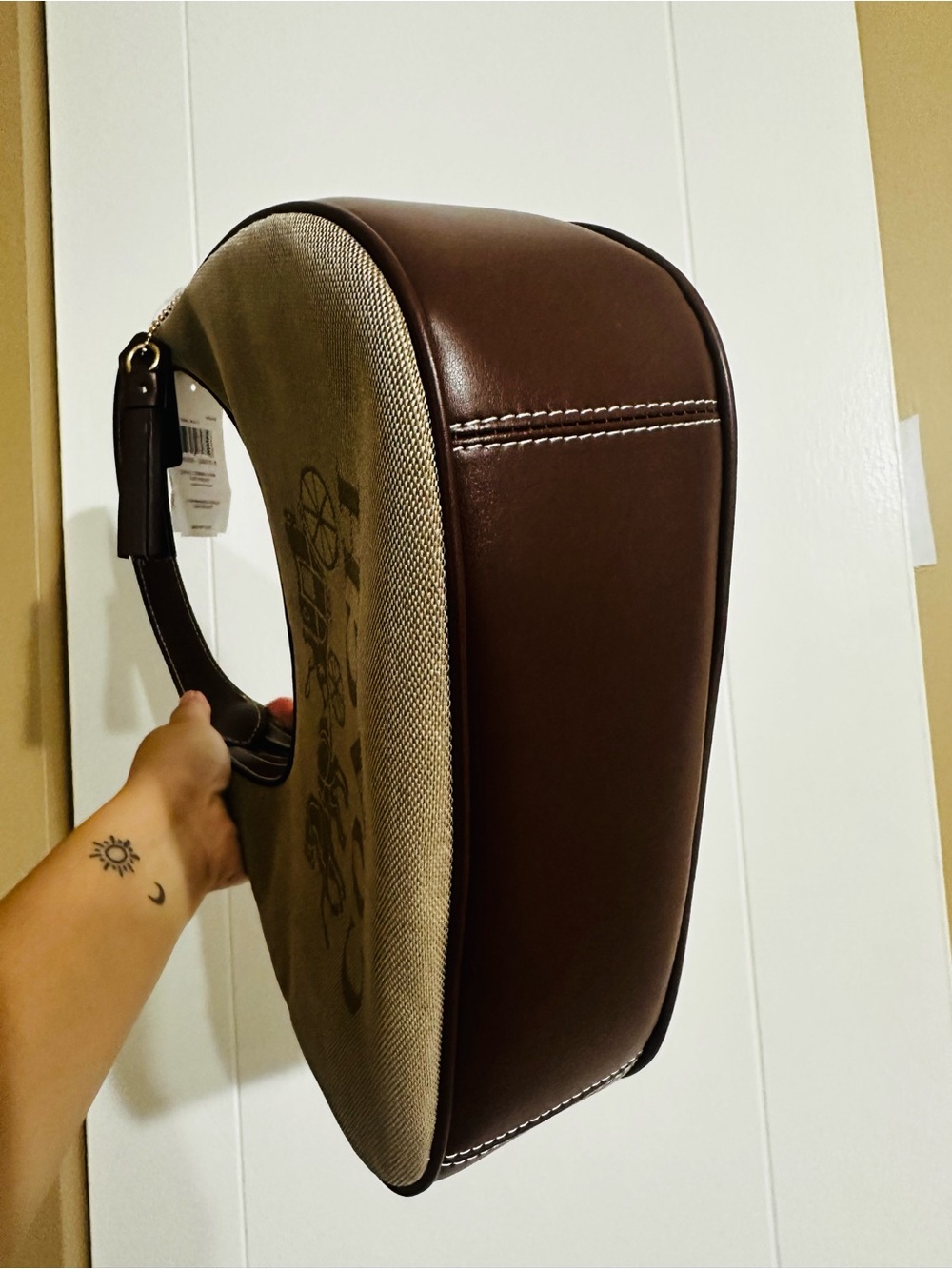 Coach Taupe Shoulder Bag with Brown Trim - Picture 5 of 8